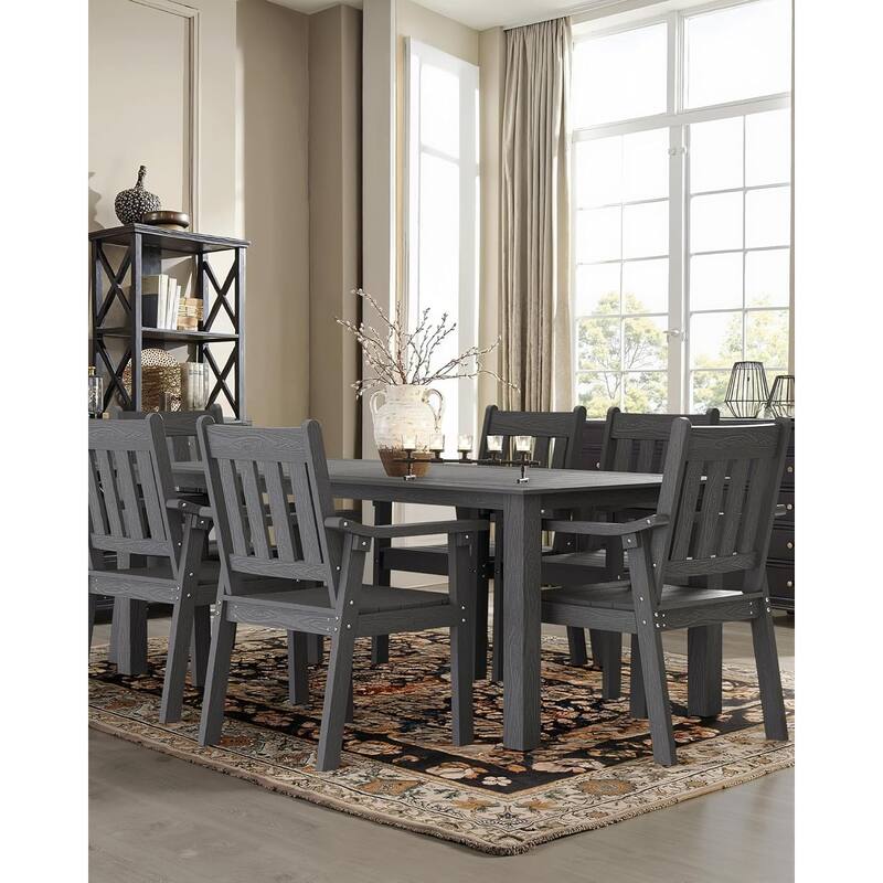 WINSOON 7-Piece HIPS All Weather Outdoor Patio Dining Sets with Umbrella Hole& Aluminum Frame,1-Table 6-Chairs