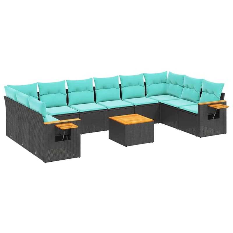 vidaXL 10 Piece Patio Sofa Set with Cushions Black Poly Rattan