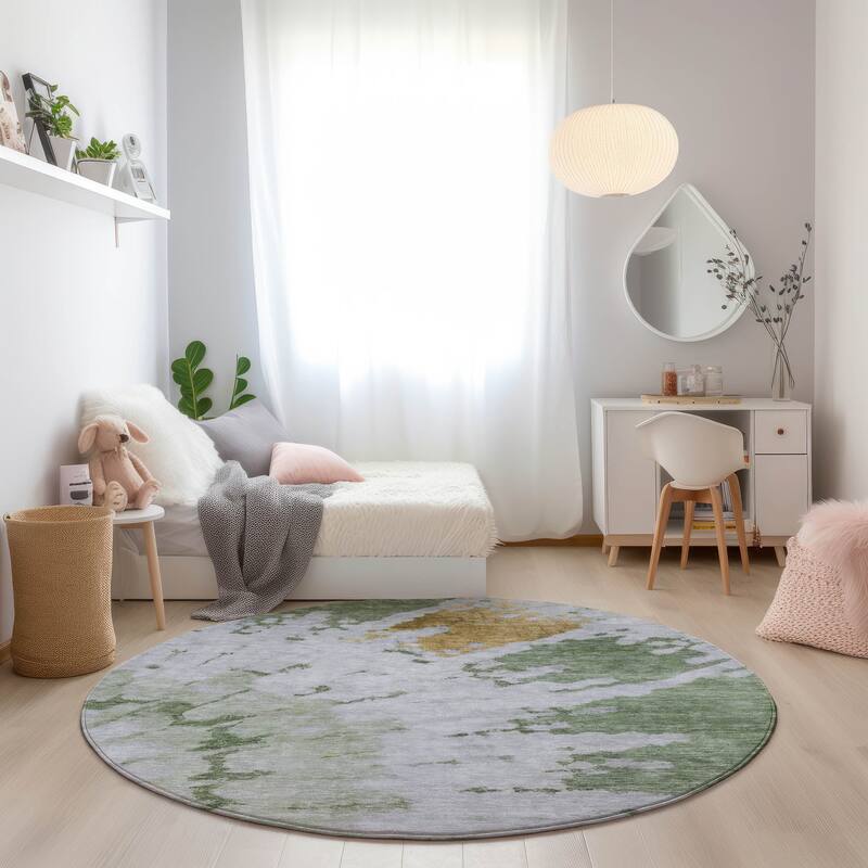 Machine Washable Indoor/ Outdoor Chantille Tie Dye Modern Rug - Aloe - 8' x 8'