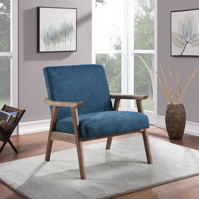 Weldon Mid-Century Fabric Upholstered Chair - Blue Fabric with Brushed Brown Frame