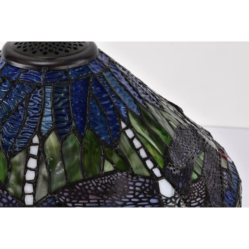 Shulba Dragonfly Base and Shade 2-Light Table Lamp Blue Tiffany Style Glass