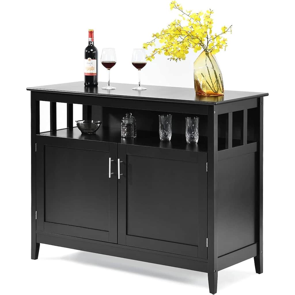 Wood 2-Door Dining Buffet Sideboard Cabinet with Open Storage Shelf - 44.9" x 20.1" x 35.8" (L x W x H)