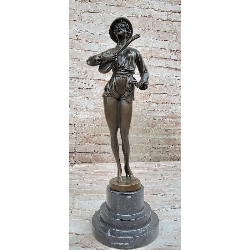 Handmade Signed Preiss Art Bronze Sculpture Guitar Player Music Best Gift Figurine