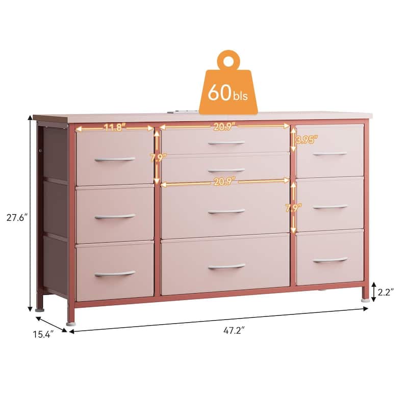 Bedroom Dresser with 10 Large Drawers for 55'' Long TV Stand - 55 inches