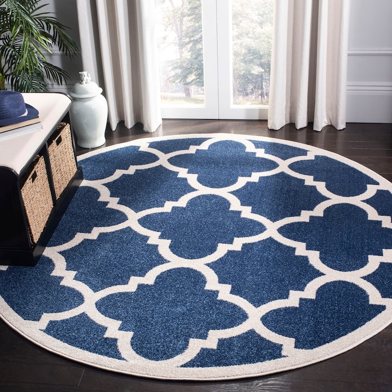 SAFAVIEH Amherst Elvana Modern Rug - 7' Round - Navy/Beige