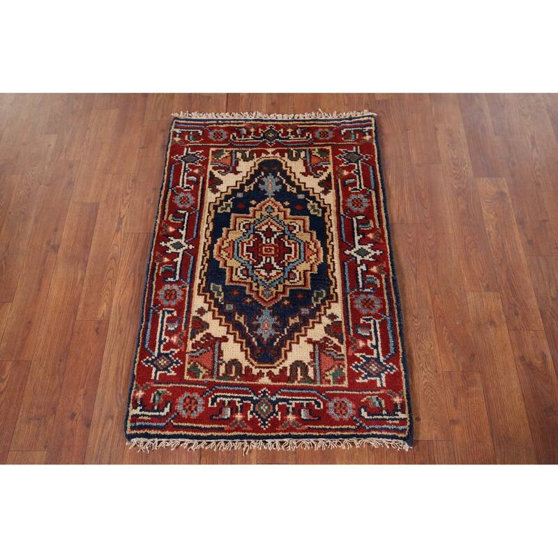 Blue Heriz Serapi Indian Accent Rug Hand-Knotted Wool Carpet - 2'0" x 3'0"