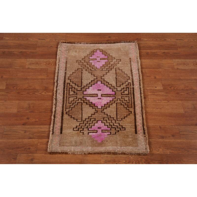 Hand Knotted Oriental 100% Wool Carpet Transitional Geometric Brown Anatolian Area Rug - 2' 7'' X 1' 10''