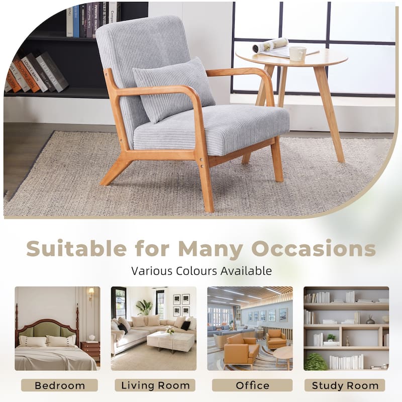 Homefun Corduroy Upholstered Mid-Century Modern Wood Frame Single Armchair for Living Room