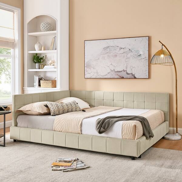Full Size Upholstered Daybed With Trundle Sofa Bed Frame For Living