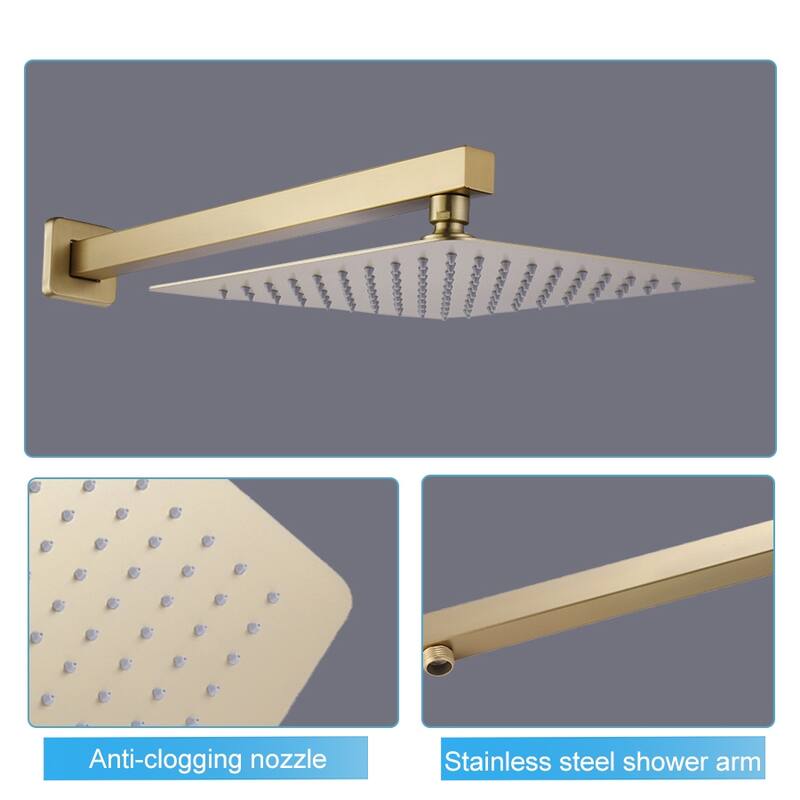 Luxury Thermostatic Complete Rain Shower System with Rough-in Valve in Black / Gold