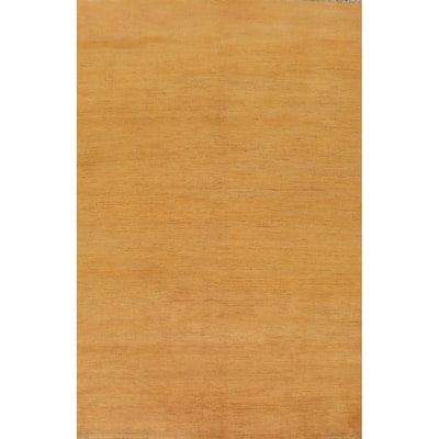 Yellow Modern Gabbeh Oriental Area Rug Hand-Knotted Wool Carpet - 6'6" x 9'10"