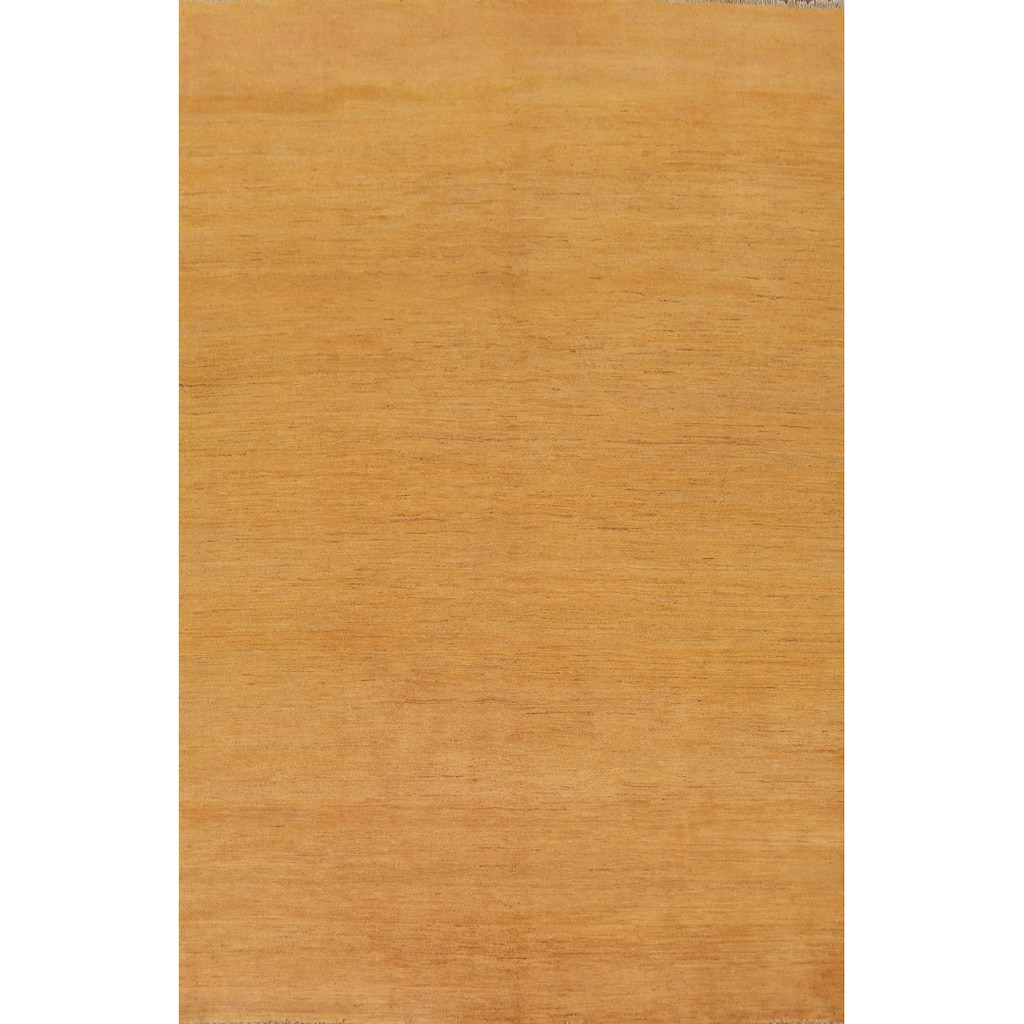 Yellow Modern Gabbeh Oriental Area Rug Hand-Knotted Wool Carpet - 6'6" x 9'10"