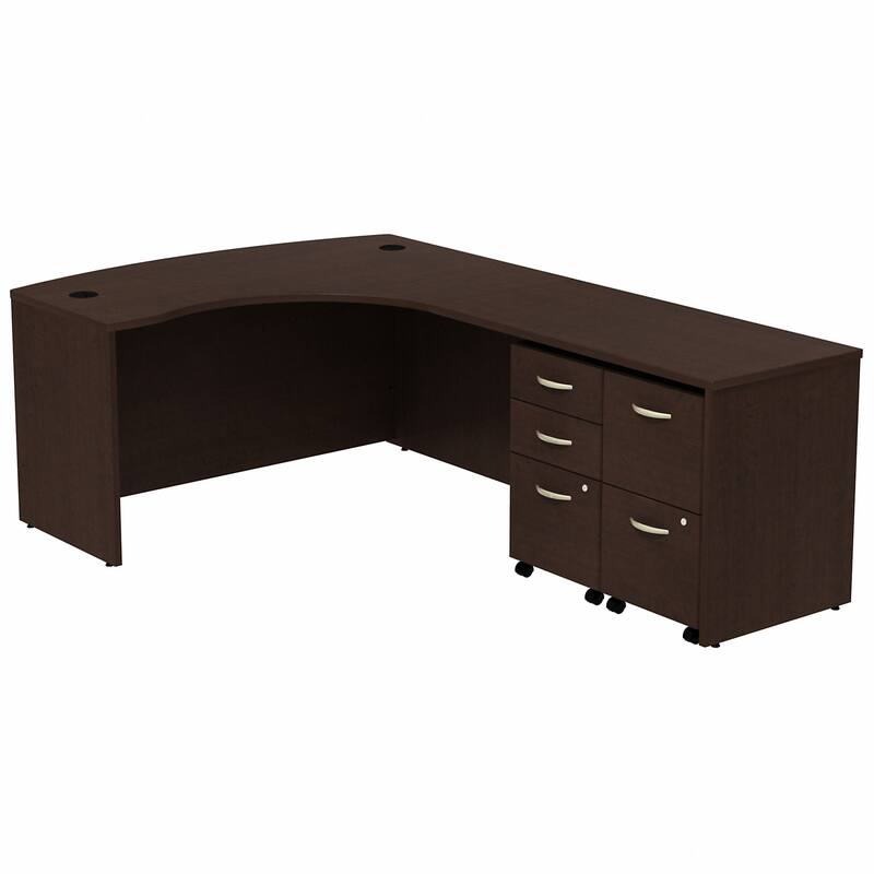 Series C 60W RH L Desk with File Cabinets by Bush Business Furniture - Mocha Cherry