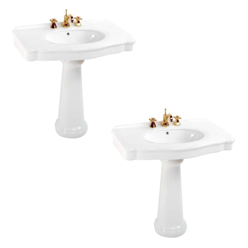 Darbyshire White Pedestal Sink with 8" Widespread Faucet Holes and Overflow (Set of 2) - N/A