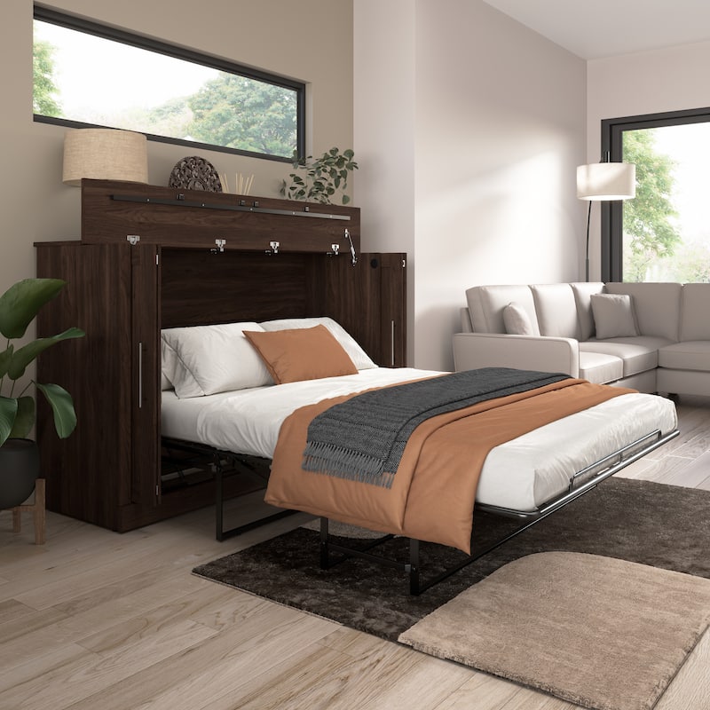 Bestar Pur 75W Queen Size Murphy Cabinet Bed with Mattress - Black Walnut