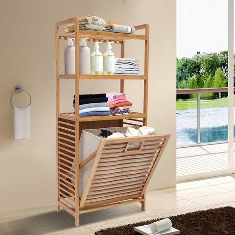 Bamboo Laundry Hamper Stand Hamper Cabinet - 20*12*47inch