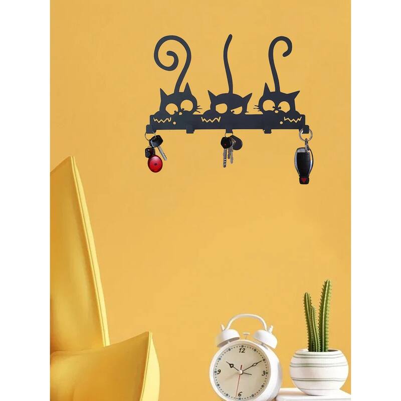 Black Metal Wall Key And Coat Rack Rustic Style Utility Hooks - 9.45" x 6.5"