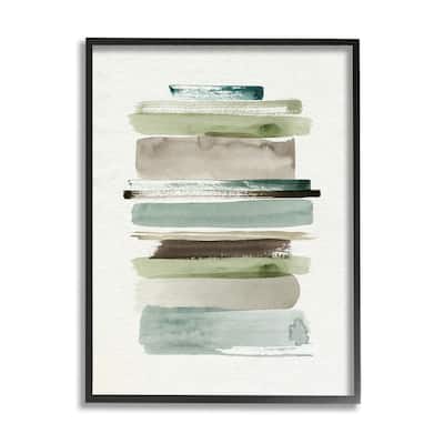 Stupell Thick Line Shape Abstraction Green Brown Striped Layers Framed Wall Art