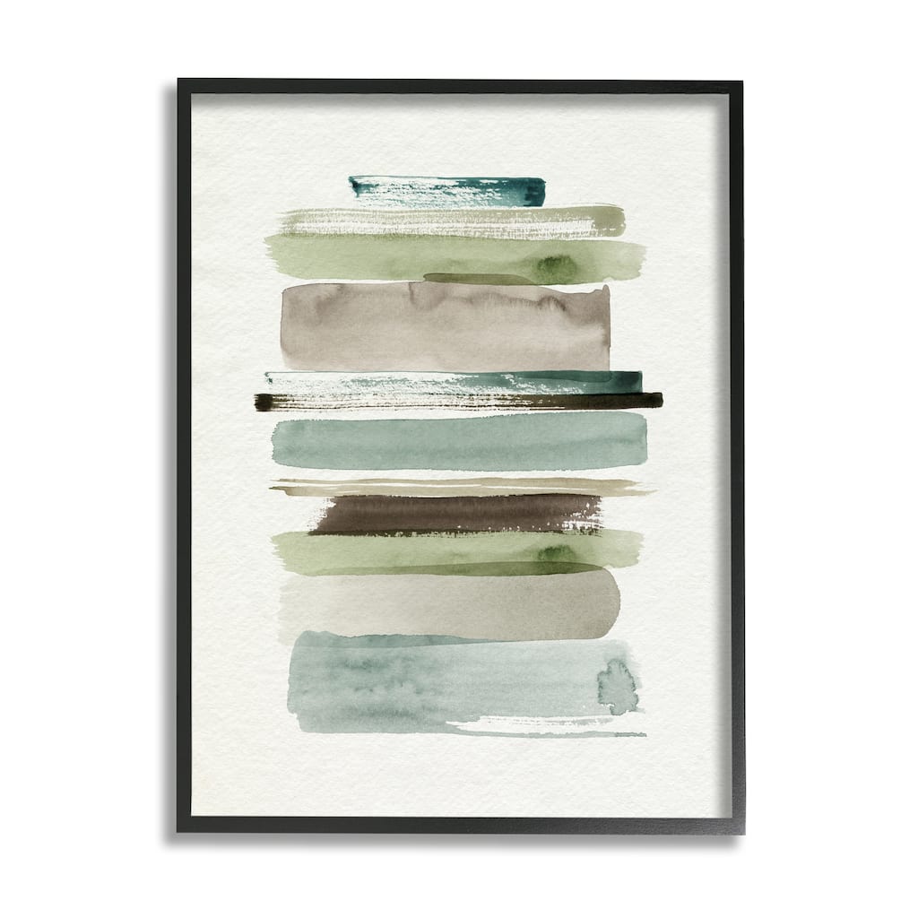Stupell Thick Line Shape Abstraction Green Brown Striped Layers Framed Wall Art