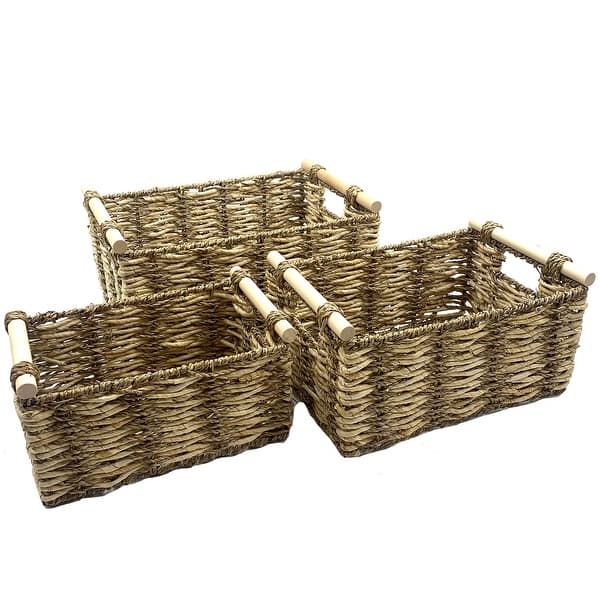 mDesign Seagrass Woven Cube Bin Basket Organizer, Handles, 6 Pack -  Natural/Tan