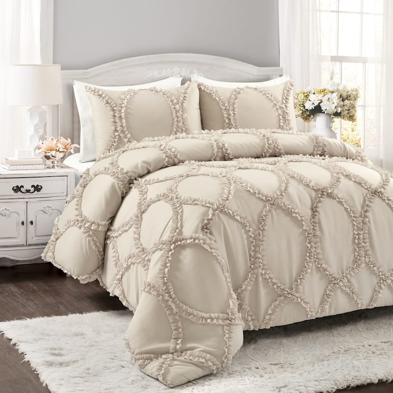Lush Decor Avon Ruffled White 3-piece Comforter Set - Neutral - King