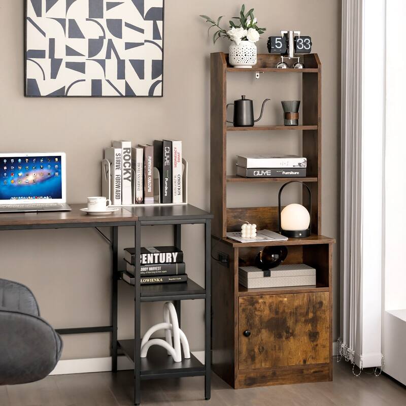 Gymax Nightstand Bedside End Side Table Bookshelf w/ Charging Station