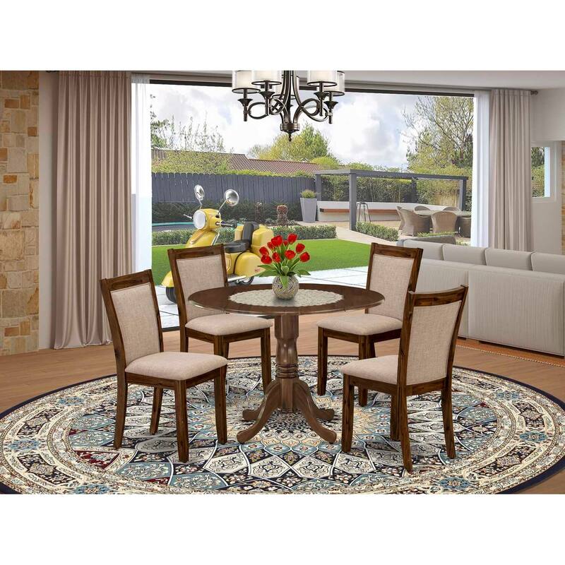 HomeStock 5-Piece Sand Blasted Black Finish Solid Wood Top Dining table with 4 Chairs with Drop Leaf Lattice Back