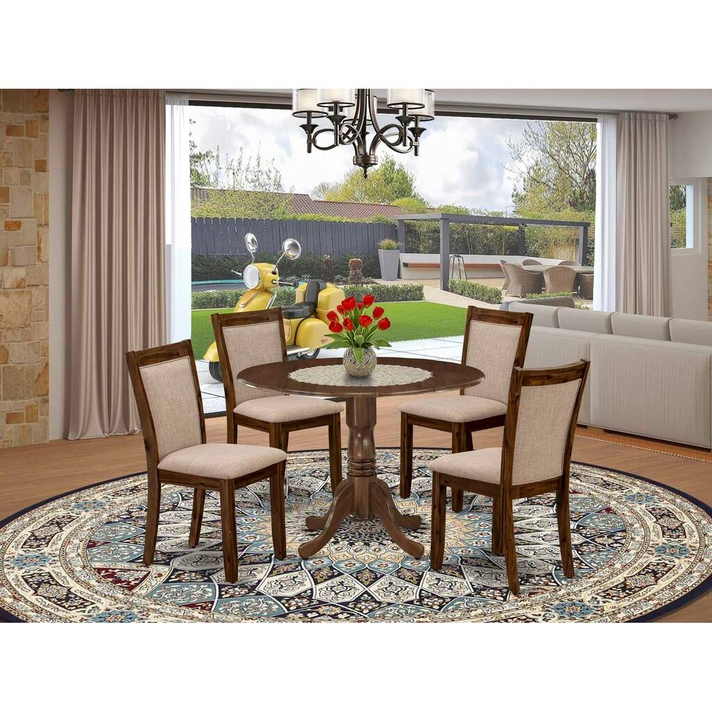 HomeStock 5-Piece Sand Blasted Black Finish Solid Wood Top Dining table with 4 Chairs with Drop Leaf Lattice Back