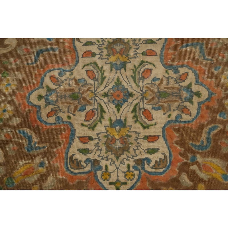 Hand Knotted Oriental 100% Wool Carpet Traditional Floral Brown Tabriz Area Rug - 12' 8'' X 9' 7''