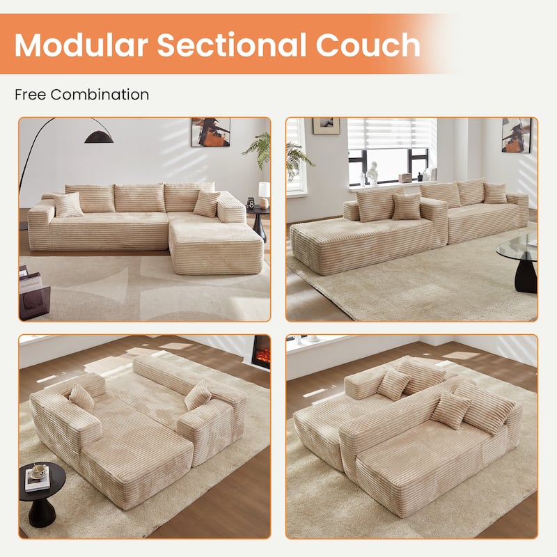 XIZZI Modern Plush Sectional Chaise Couch with Bean Bag Chair