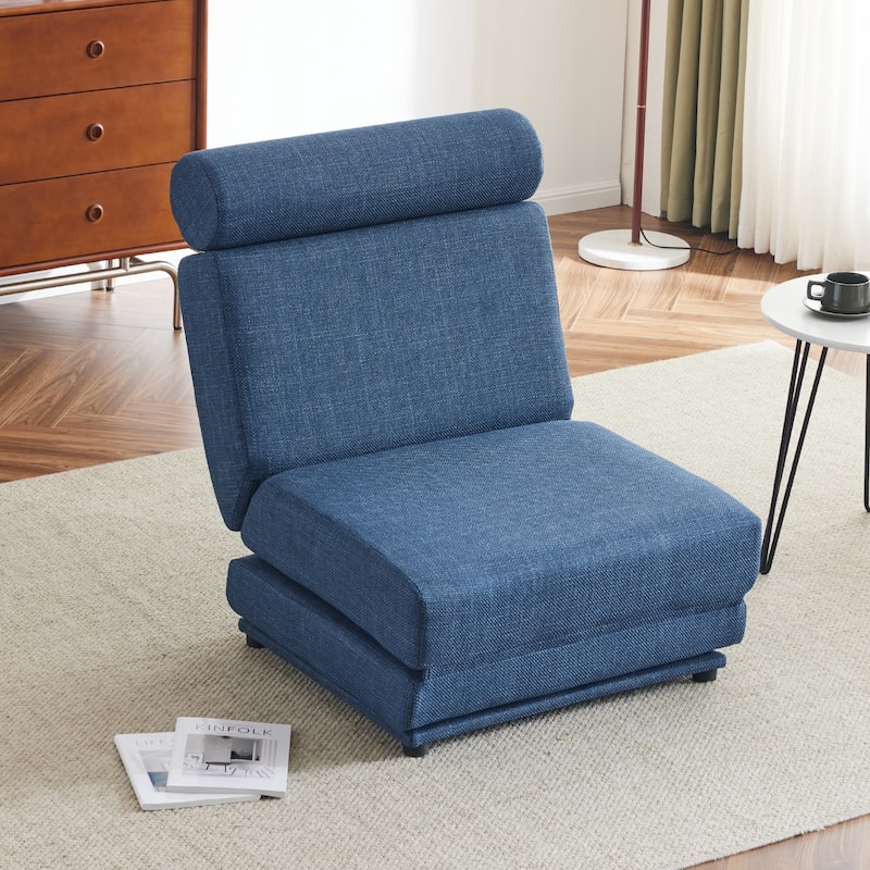 Blue Modern 34" Linen Upholstered Foldable Chaise Lounges Chair with Pillow for Living Room