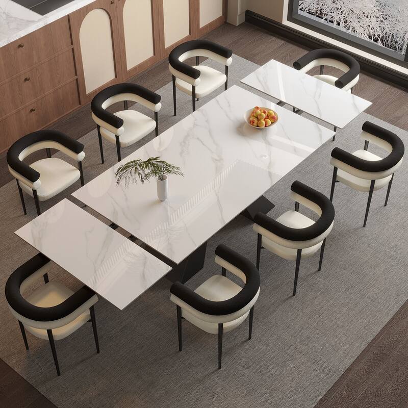 9 - Pieces Modern Minimalist 8 - Person Sintered Stone Extendable Dining Set