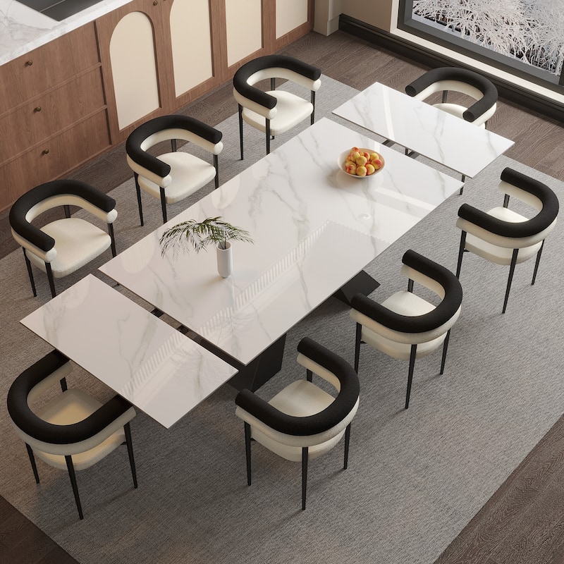 9 - Pieces Modern Minimalist 8 - Person Sintered Stone Extendable Dining Set