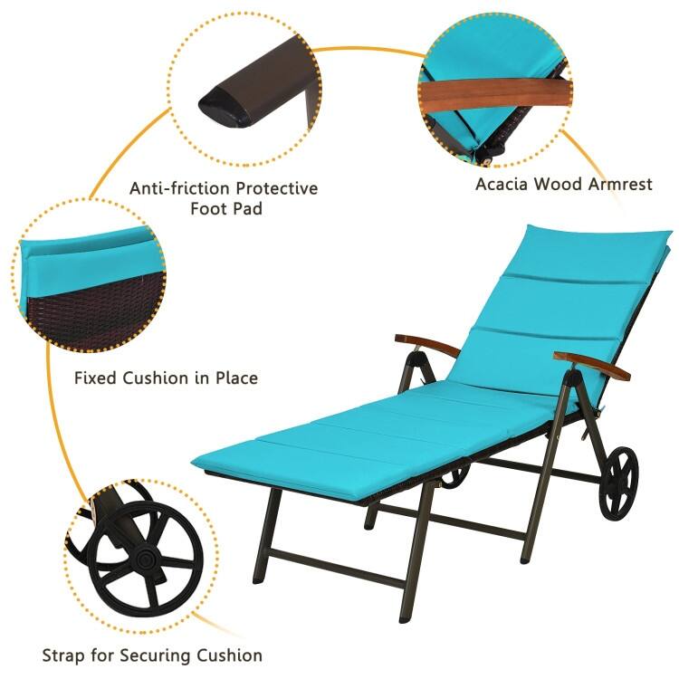 Premium Outdoor Rattan Chaise Lounge Recliner Chair for Relaxation - 56.5"~ 73" x 27.5" x 29.5"~44" (LX WX H)