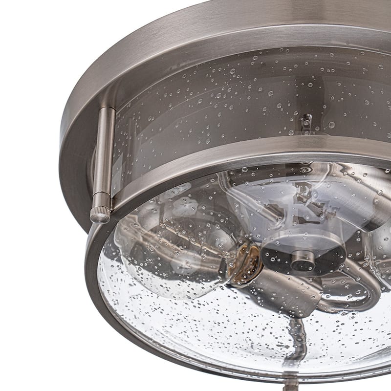 Farmhouse Black Round Seeded Glass Drum Semi Flush Ceiling Light -12in