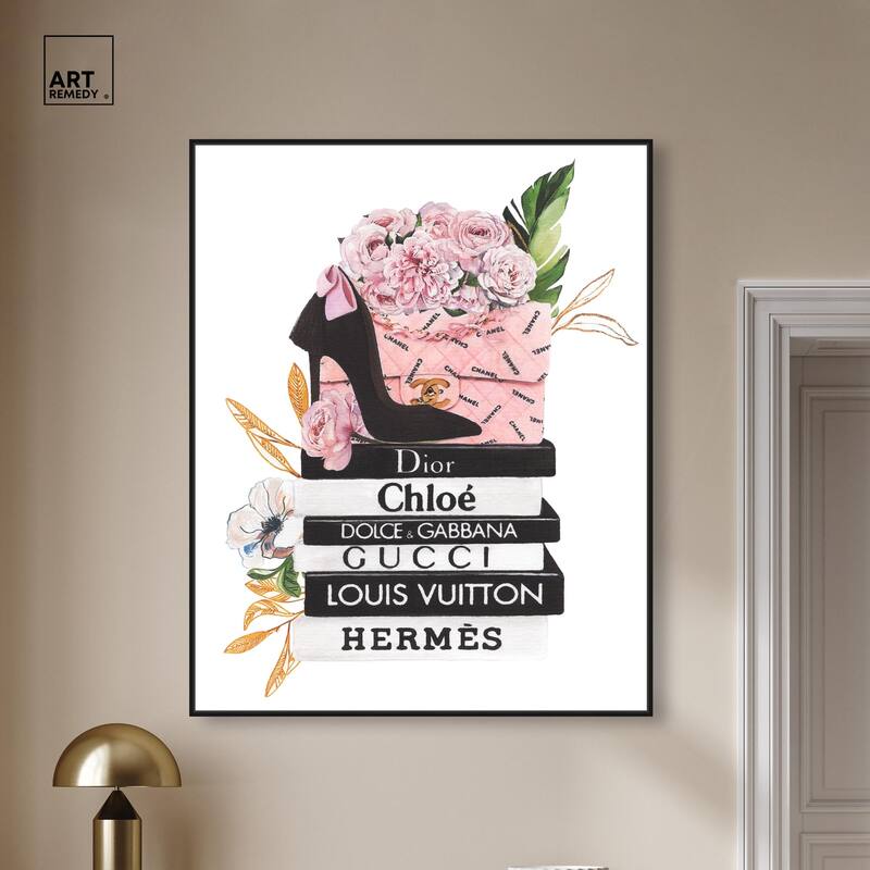 Floral Books Stack Canvas by Art Remedy