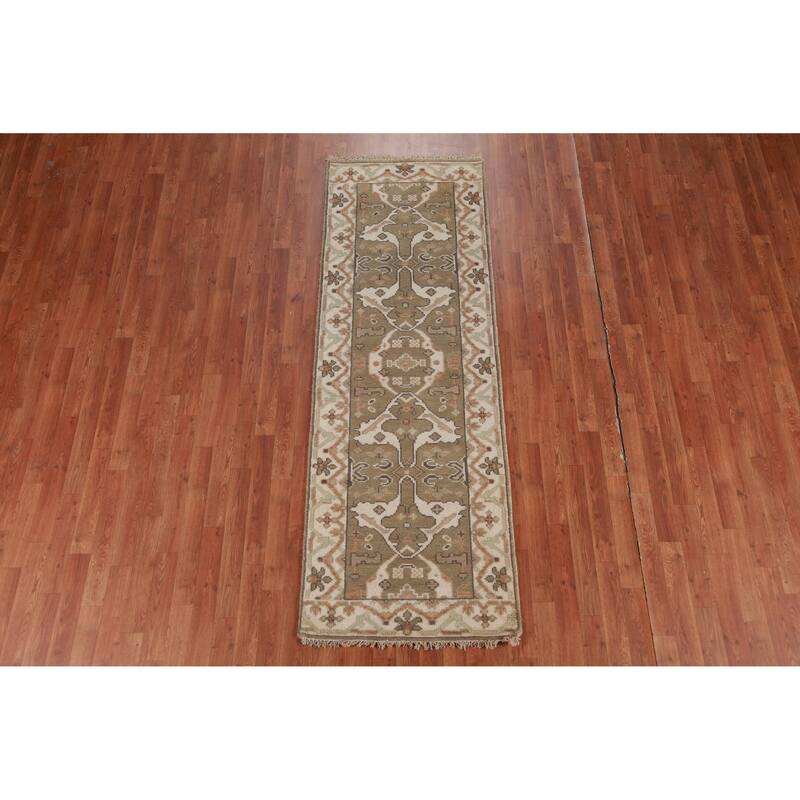 Light Brown Transitional Oushak Runner Rug Handmade Wool Carpet - 2'8" x 7'11"