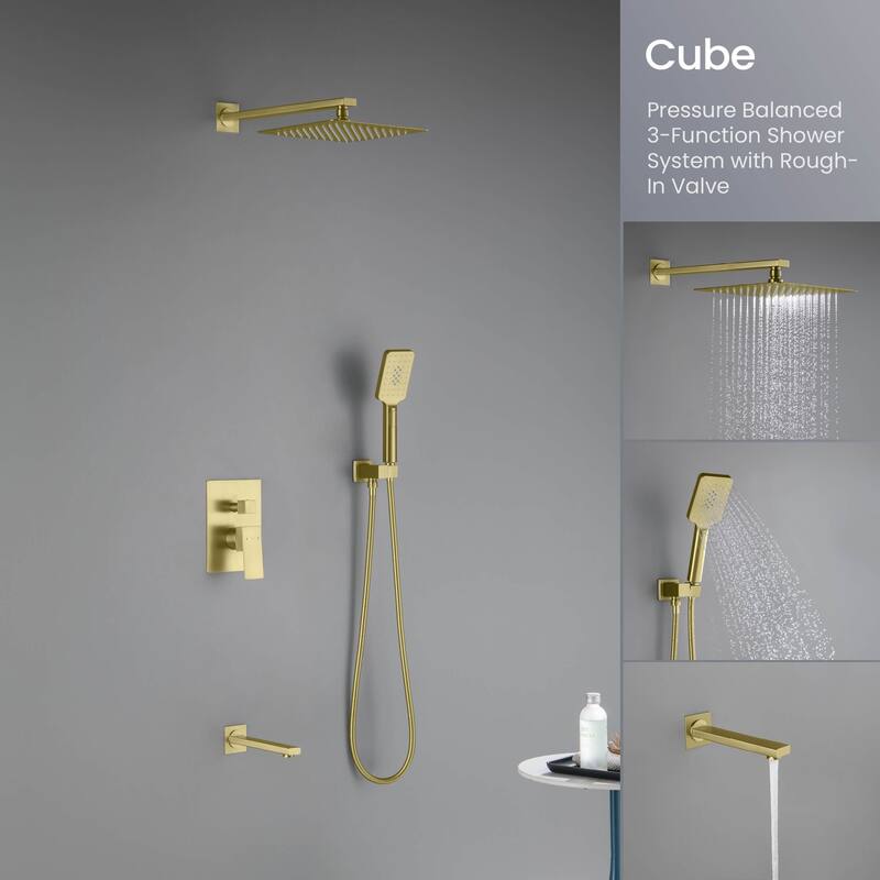 Cube Pressure Balanced 3-Function Shower System with Rough-In Valve