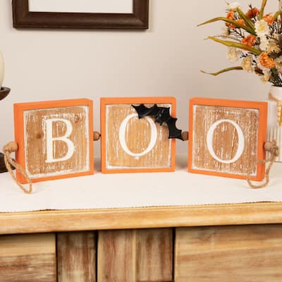 27.5" Beige and Orange BOO Halloween Hanging Banner