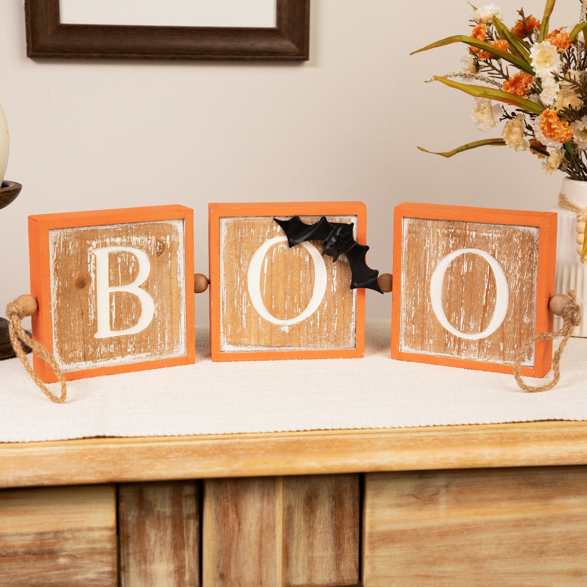 BOO Wooden Block Halloween Sign with Bat Accent - 27.5"