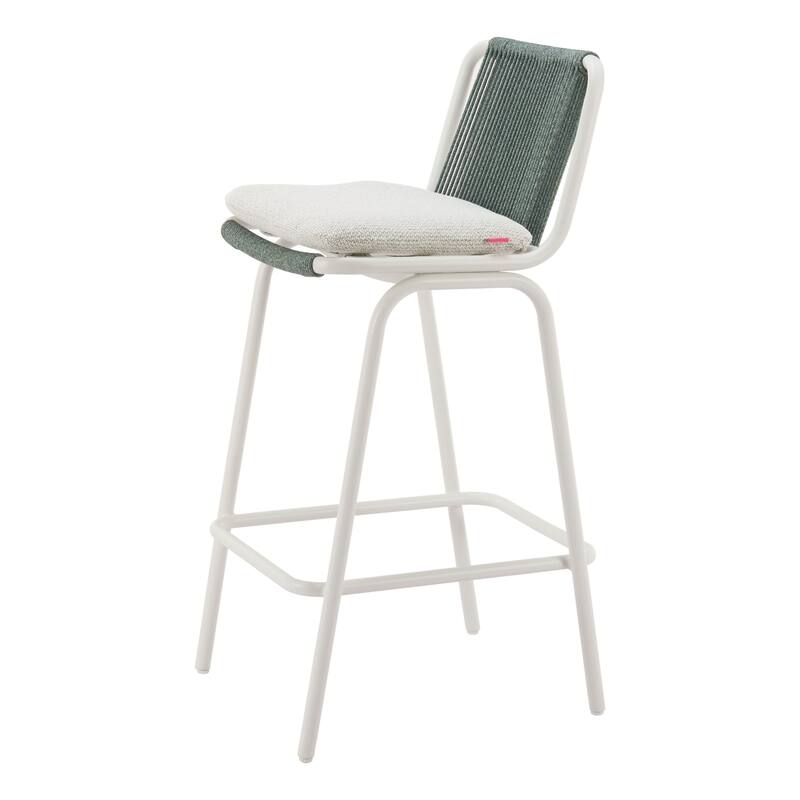 HomeRoots Set of Two White and Green Woven Back And Aluminum Counter Height Bar Chairs