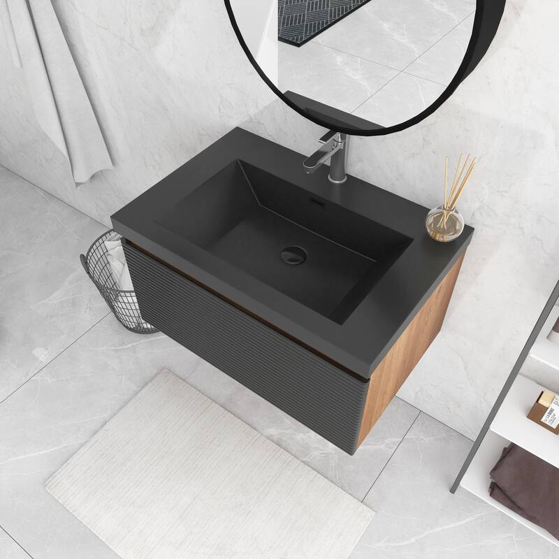 MDF Wall-Mounted Bathroom Vanity Set with Integrated Resin Sink with Drain in Matte Black