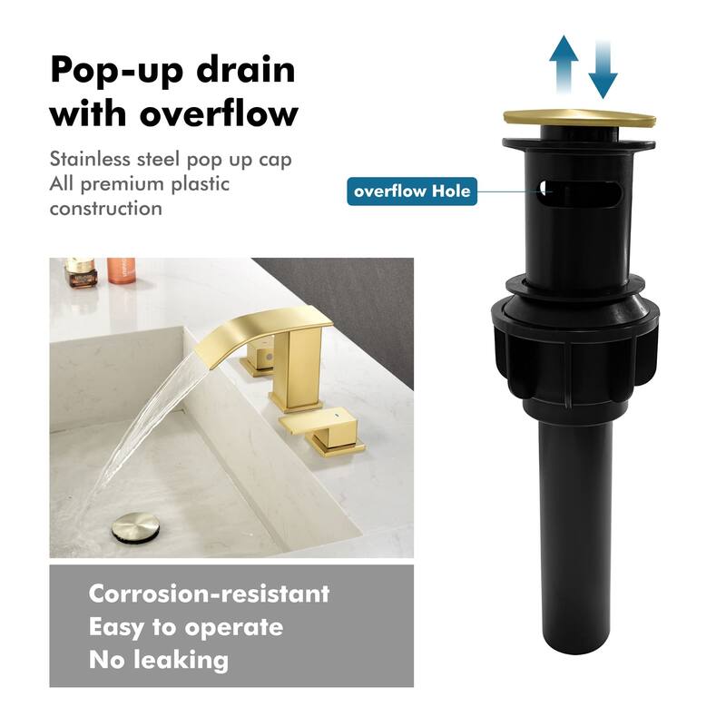 8 Inch Widespread Waterfall Bathroom Faucet with Pop-up Drain Kit Modern Double Handle Bathroom Sink Basin Vanity Faucet 3 Holes
