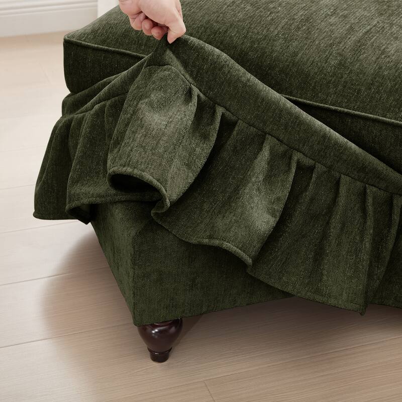 2-Seater L Shaped Sofa Couch, Lounge Sofa with Removable Ruffles Pleats Skirts, Loveseat Sofa with Movable Ottoman