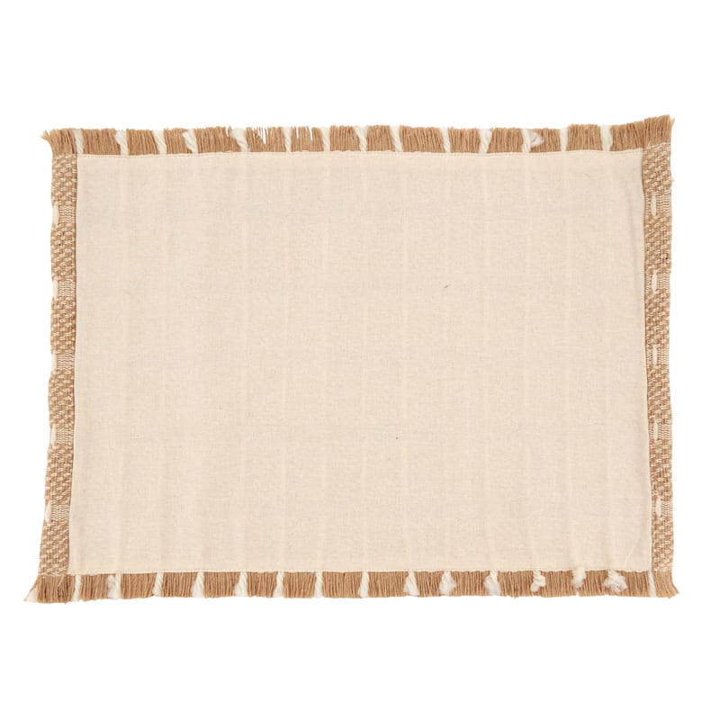 Textured Jute & Wool Placemats (Set of 4) - Fringed Woven Stripe Design for Dining, Entertaining & Table Settings, 13"x19