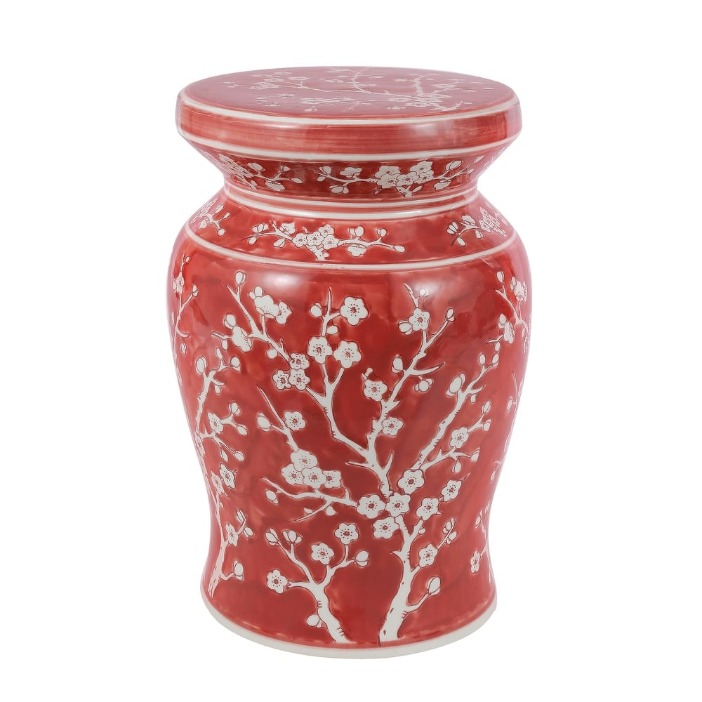 Cherry Blossom 17.7" Ceramic Garden Stool, Navy/White by JONATHAN Y