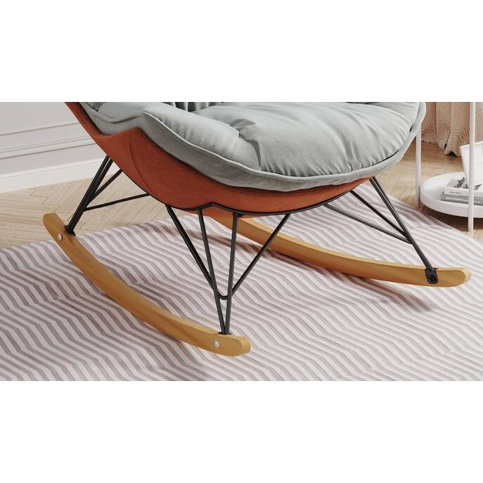 Lazy Rocking Chair with Detachable Cushion, Single Sofa Chair with Solid Wood Base, Glider Rocker with High Back