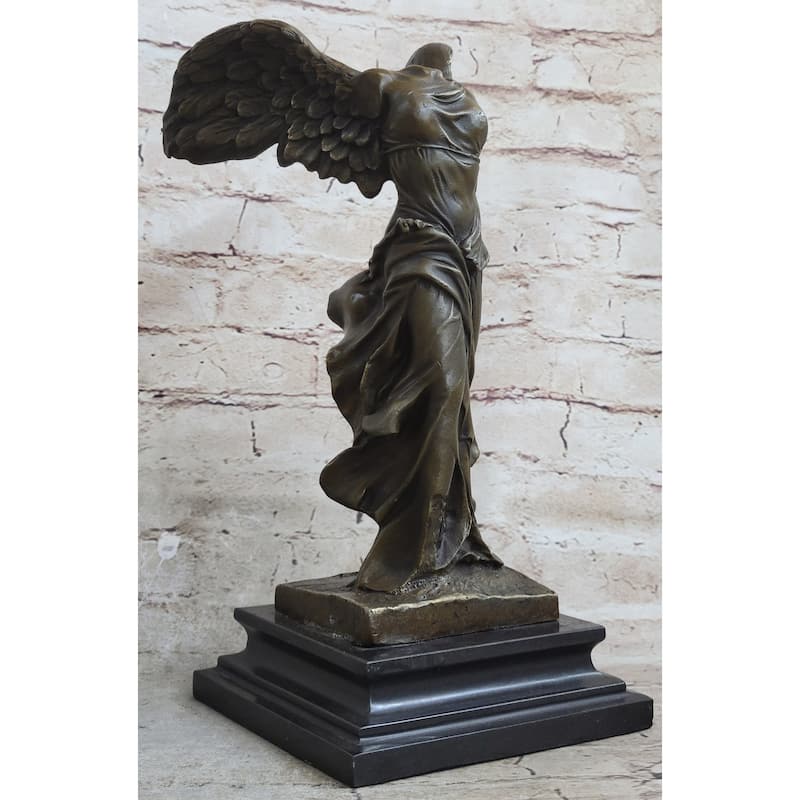 Nike Of Samothrace Winged Victory Greek Goddess Hot Cast Marble Base Sculpture