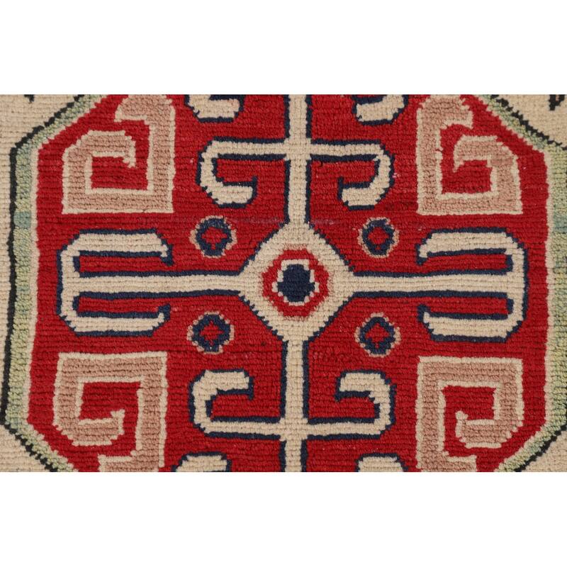 Geometric Kazak Area Rug Handmade Oriental Bedroom Wool Carpet - 6'6" x 9'7"