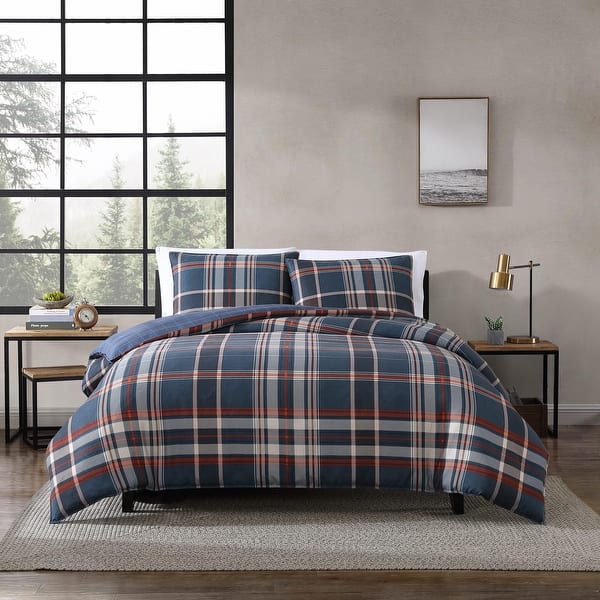 slide 2 of 10, Eddie Bauer Shasta Lake Reversible Navy Duvet Cover Set